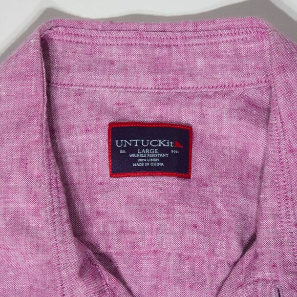 Lot of 3 UNTUCKit 100% Linen Short Sleeve Button Shirts Blue Red Men Size L (B2) - Picture 11 of 16